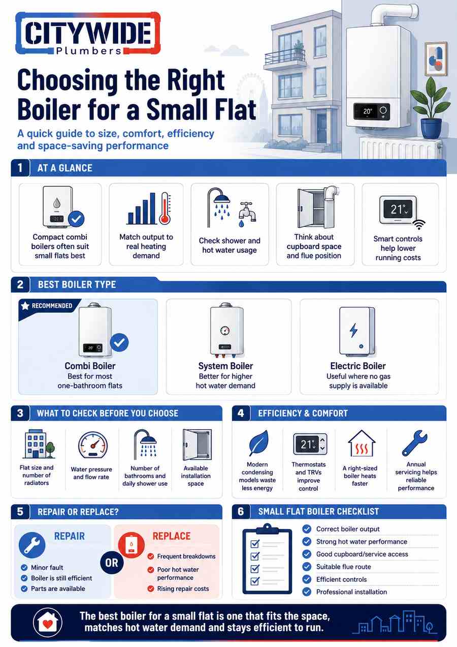 Choosing the Right Boiler for a Small Flat infographic by Citywide Plumbers